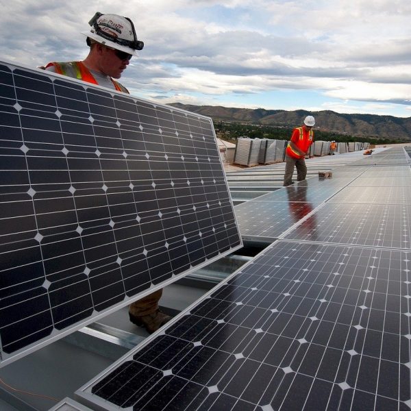 solar panels, installation, workers